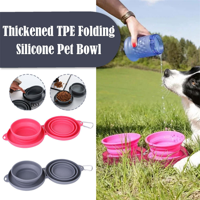 Collapsible Silicone Double Pet Bowl – Foldable Food & Water Feeder for Dogs & Cats | Portable, Non-Slip Travel Bowl