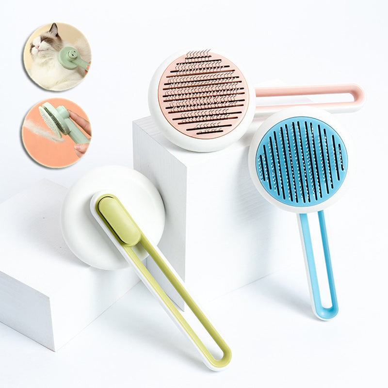 2-in-1 Automatic Massage & Self-Cleaning Grooming Brush for Dogs & Cats – Round Hair Removal Comb with One-Click Eject Button