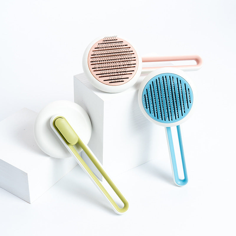 2-in-1 Automatic Massage & Self-Cleaning Grooming Brush for Dogs & Cats – Round Hair Removal Comb with One-Click Eject Button