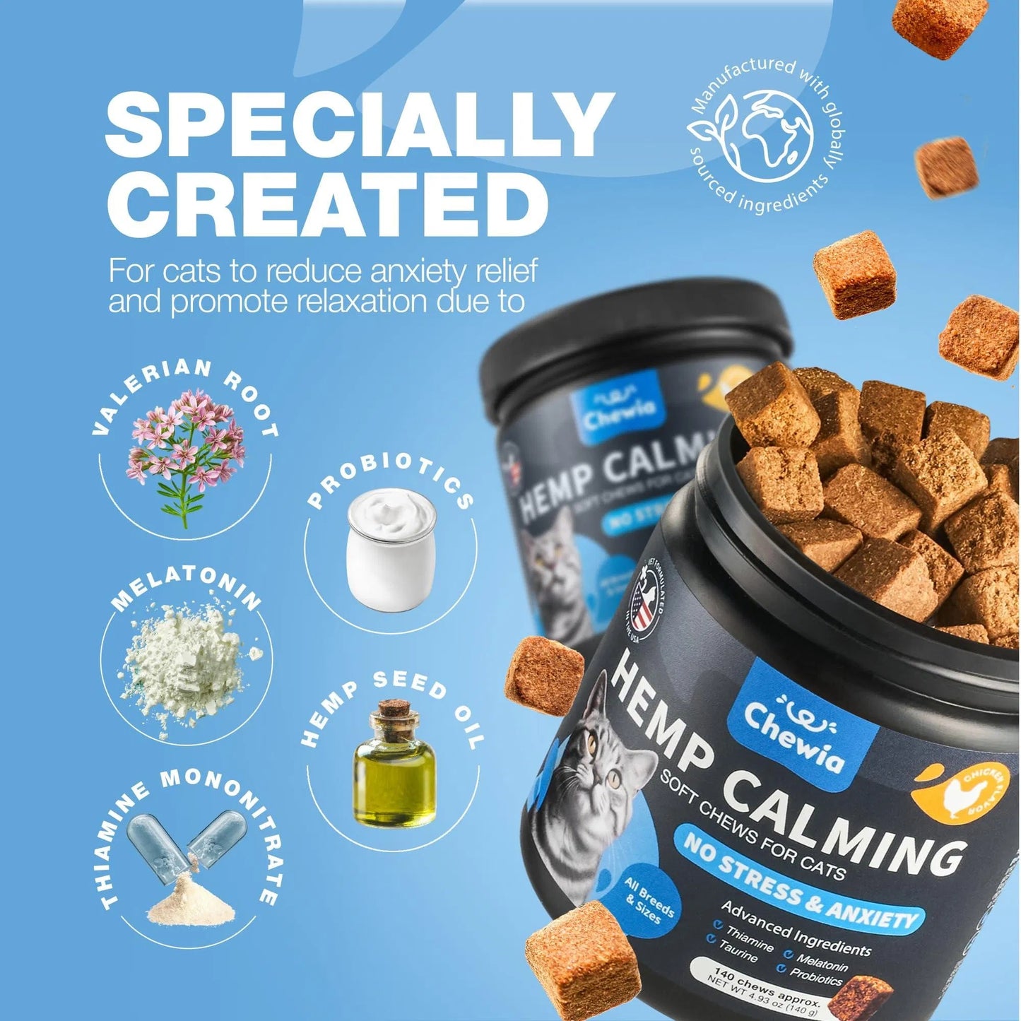 Cat Calming Treats – Hemp & Melatonin Soft Chews with Probiotics