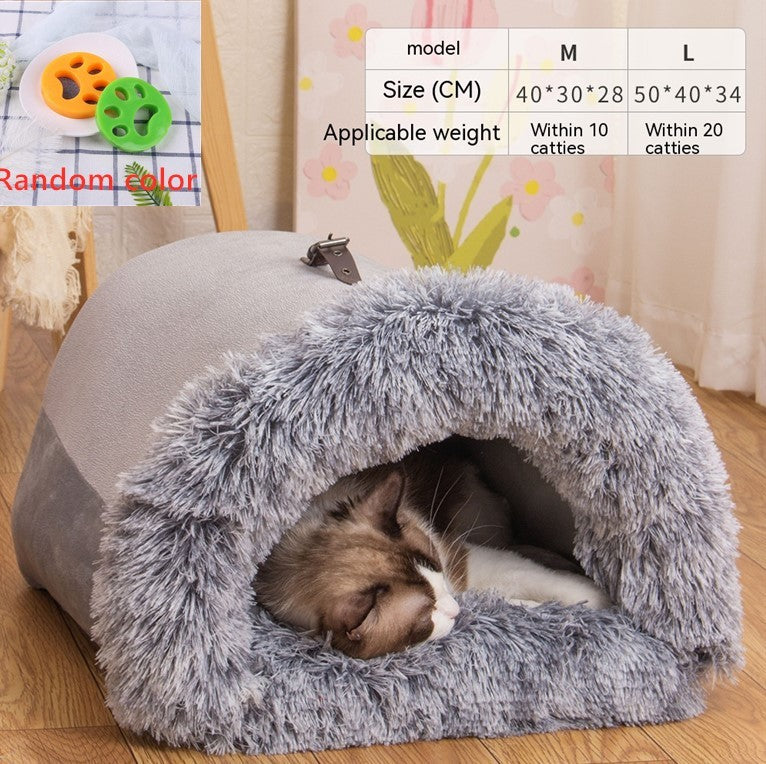 Portable Pet Nest – Warm Autumn & Winter Dog and Cat Bed, Moisture-Proof Long Fur Cat Nest