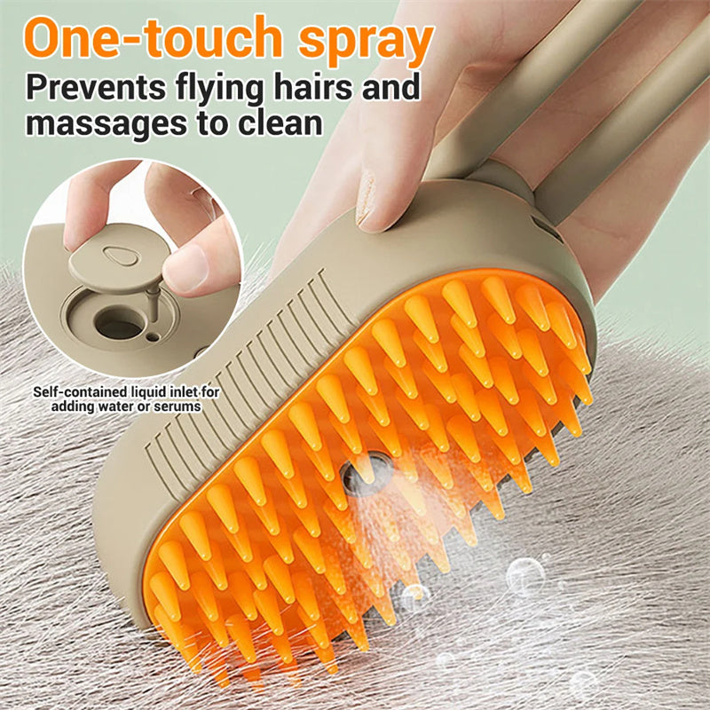 3-in-1 Steam Pet Grooming Brush – Electric Spray Cat & Dog Hair Remover & Massaging Deshedding Comb – Self-Cleaning Pet Grooming Tool