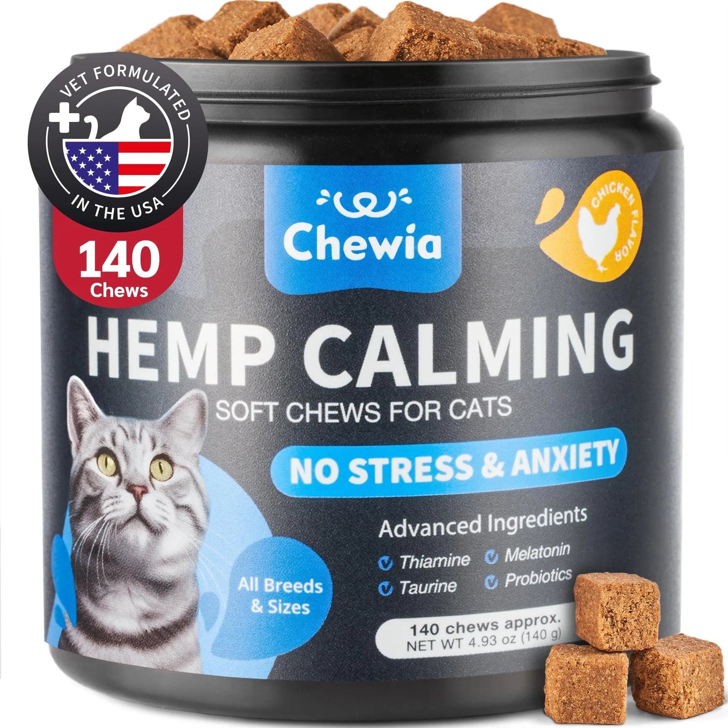 Cat Calming Treats – Hemp & Melatonin Soft Chews with Probiotics
