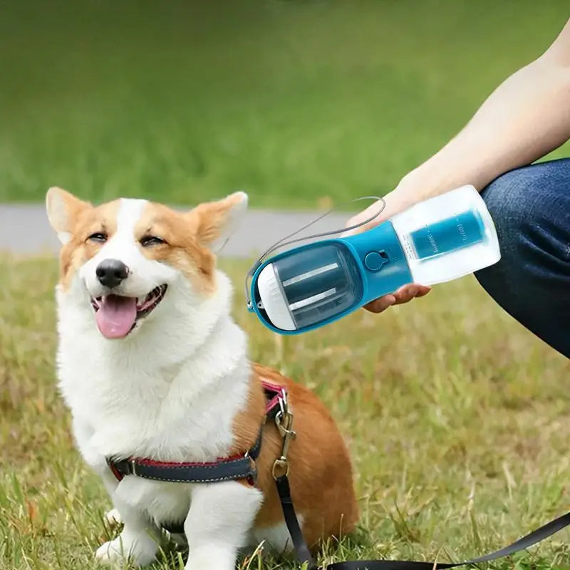 3-in-1 Portable Dog Water Bottle – Travel Pet Bowl with Food & Waste Bag Dispenser, Leak-Proof & Hands-Free
