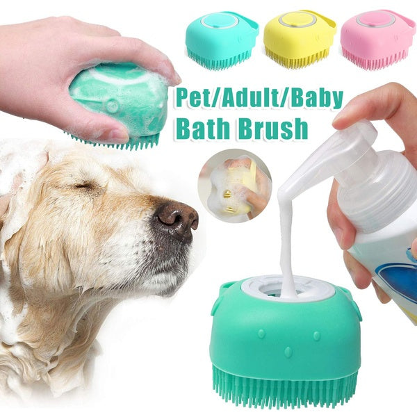 Silicone Pet Bath & Grooming Glove – Dog & Cat Massage Brush with Built-In Shampoo Dispenser