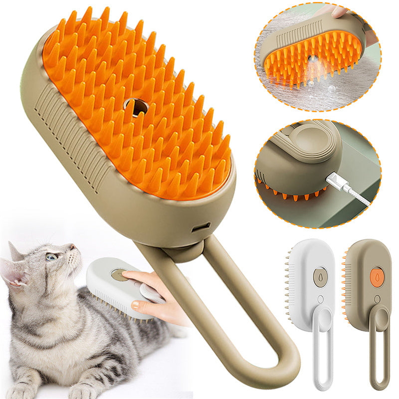 3-in-1 Steam Pet Grooming Brush – Electric Spray Cat & Dog Hair Remover & Massaging Deshedding Comb – Self-Cleaning Pet Grooming Tool
