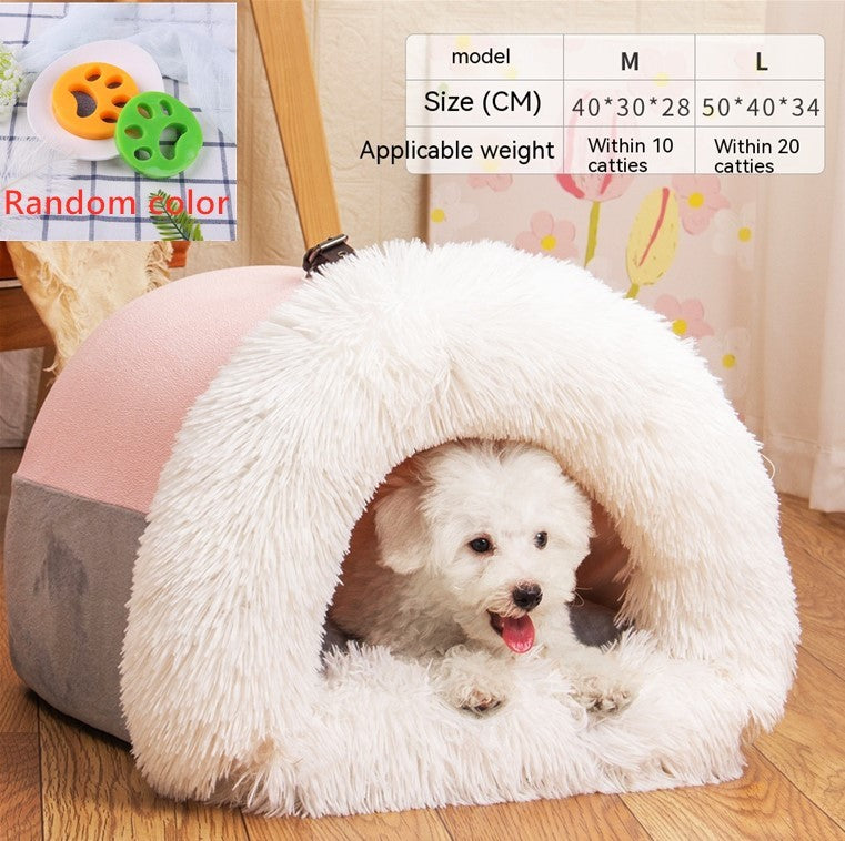 Portable Pet Nest – Warm Autumn & Winter Dog and Cat Bed, Moisture-Proof Long Fur Cat Nest