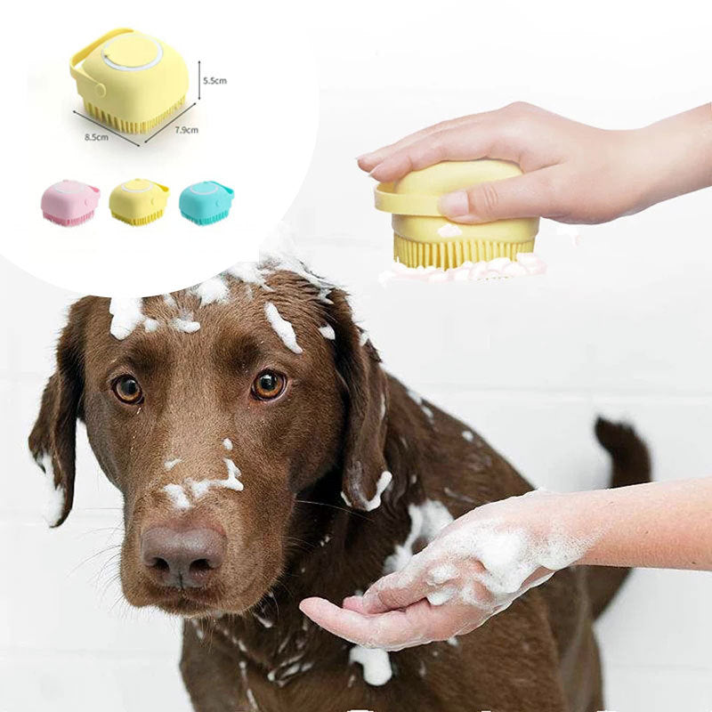 Silicone Pet Bath & Grooming Glove – Dog & Cat Massage Brush with Built-In Shampoo Dispenser