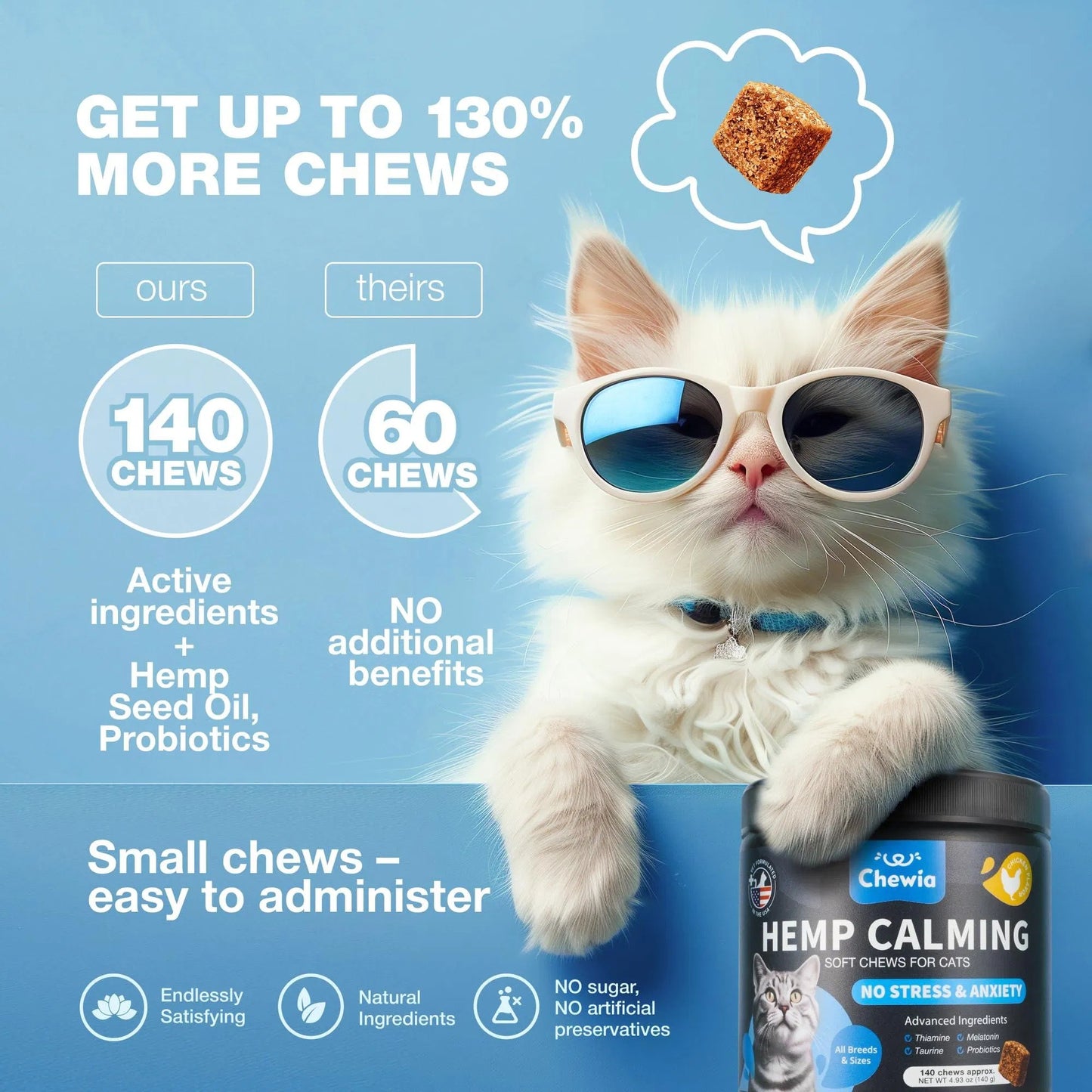 Cat Calming Treats – Hemp & Melatonin Soft Chews with Probiotics