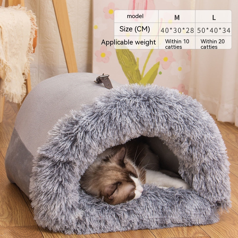 Portable Pet Nest – Warm Autumn & Winter Dog and Cat Bed, Moisture-Proof Long Fur Cat Nest