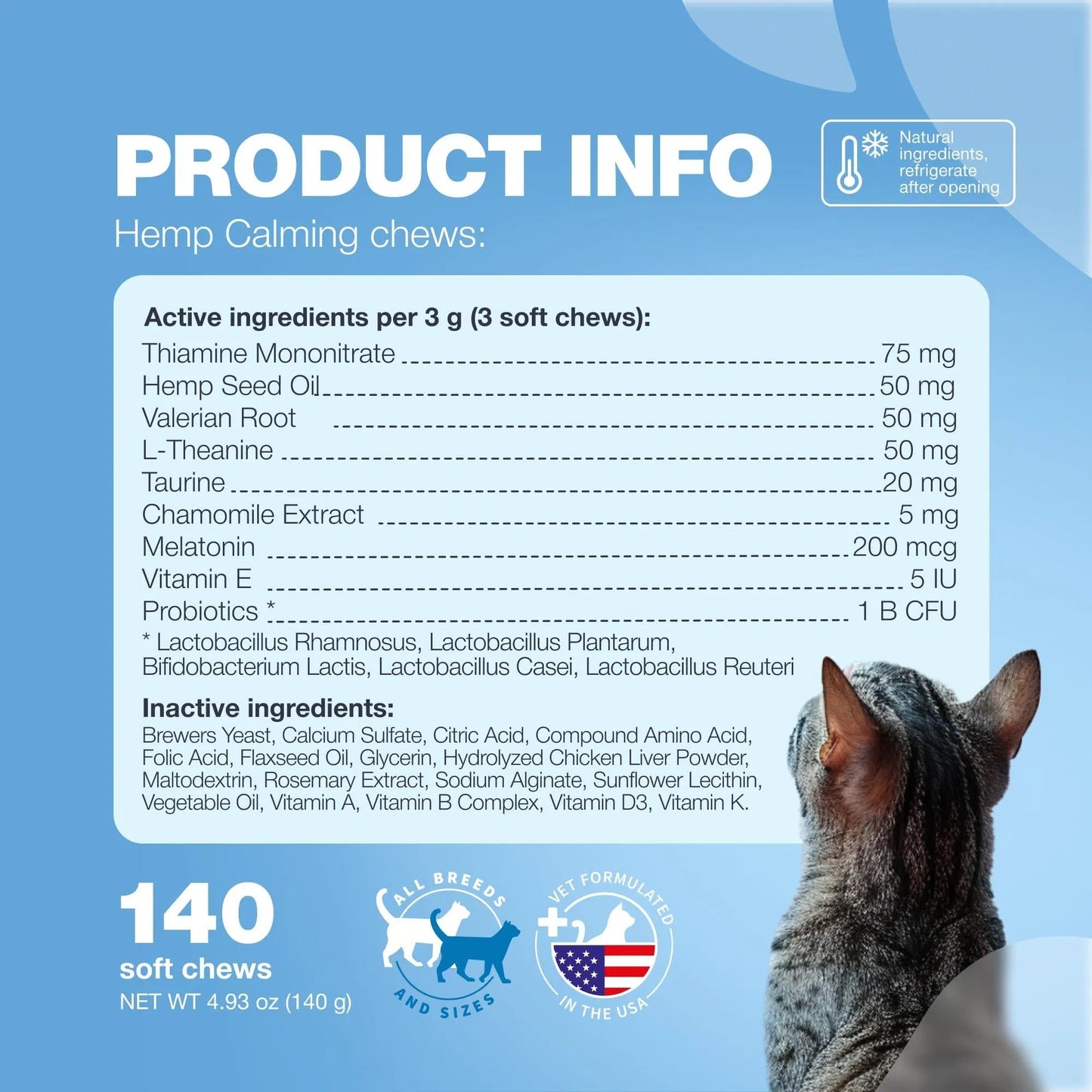 Cat Calming Treats – Hemp & Melatonin Soft Chews with Probiotics