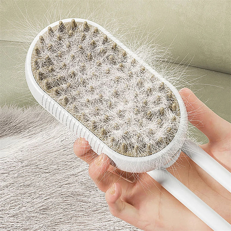 3-in-1 Steam Pet Grooming Brush – Electric Spray Cat & Dog Hair Remover & Massaging Deshedding Comb – Self-Cleaning Pet Grooming Tool