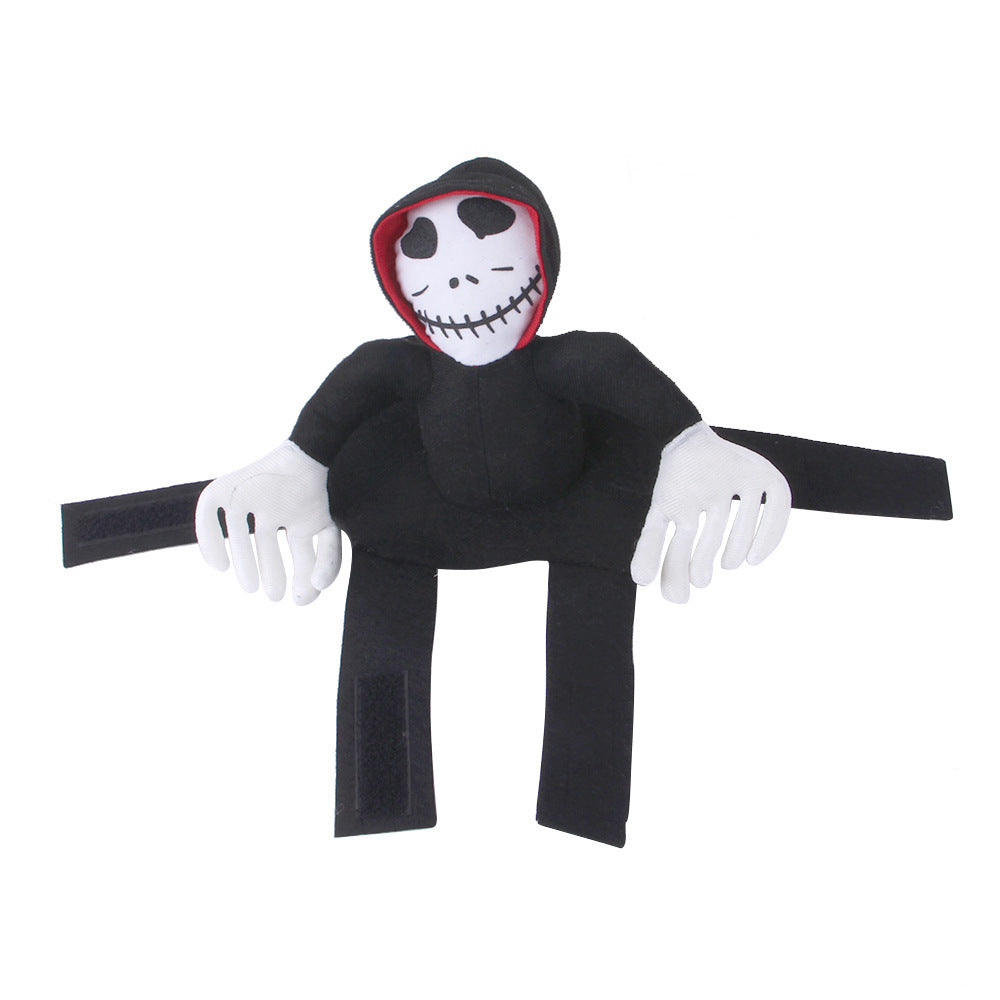 Funny Halloween Pet Rider Costume – Skeleton Hoodie Character Riding Dog Outfit