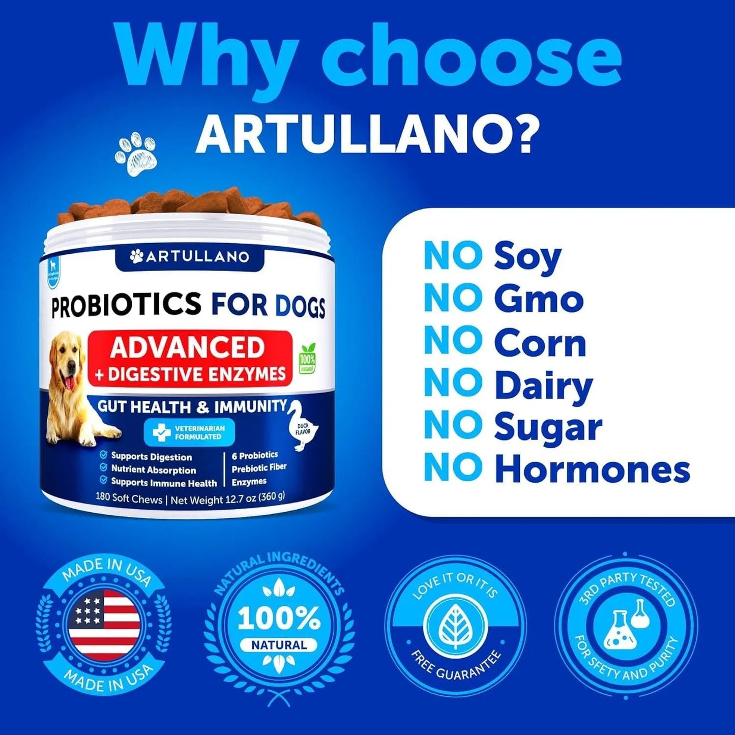 Dog Probiotics – 180 Chews for Gut Health, Immunity & Allergy Support