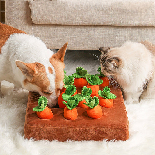 Interactive Carrot Snuffle Mat & Plush Chew Toy for Dogs & Cats – Durable Nosework Puzzle, Stress Relief, Slow Play Enrichment