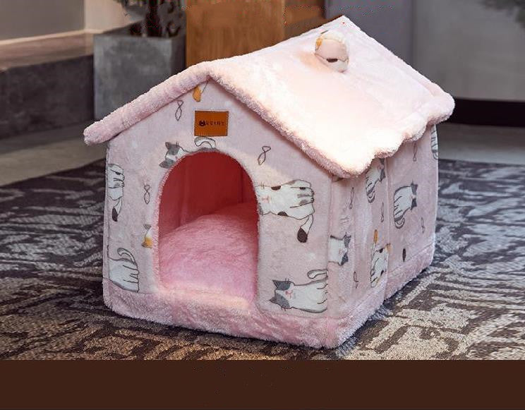 Foldable Pet House – Warm Dog & Cat Bed, Removable Nest, Enclosed Cave Sofa for Winter
