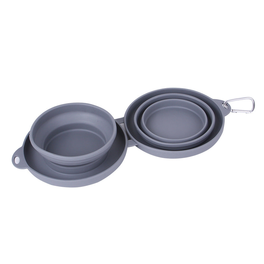 Collapsible Silicone Double Pet Bowl – Foldable Food & Water Feeder for Dogs & Cats | Portable, Non-Slip Travel Bowl