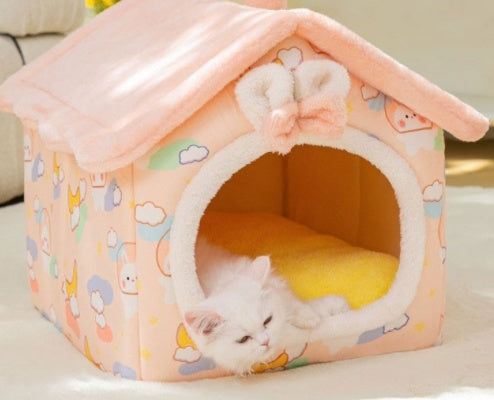 Foldable Pet House – Warm Dog & Cat Bed, Removable Nest, Enclosed Cave Sofa for Winter
