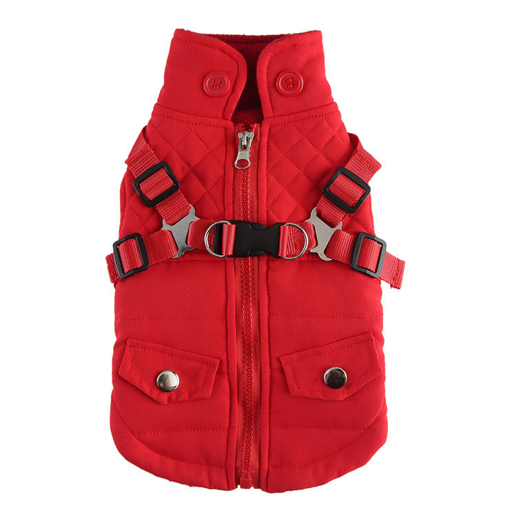Zippered Cotton Winter Jacket for Dogs & Cats – Soft, Warm Pet Coat with Harness Compatibility