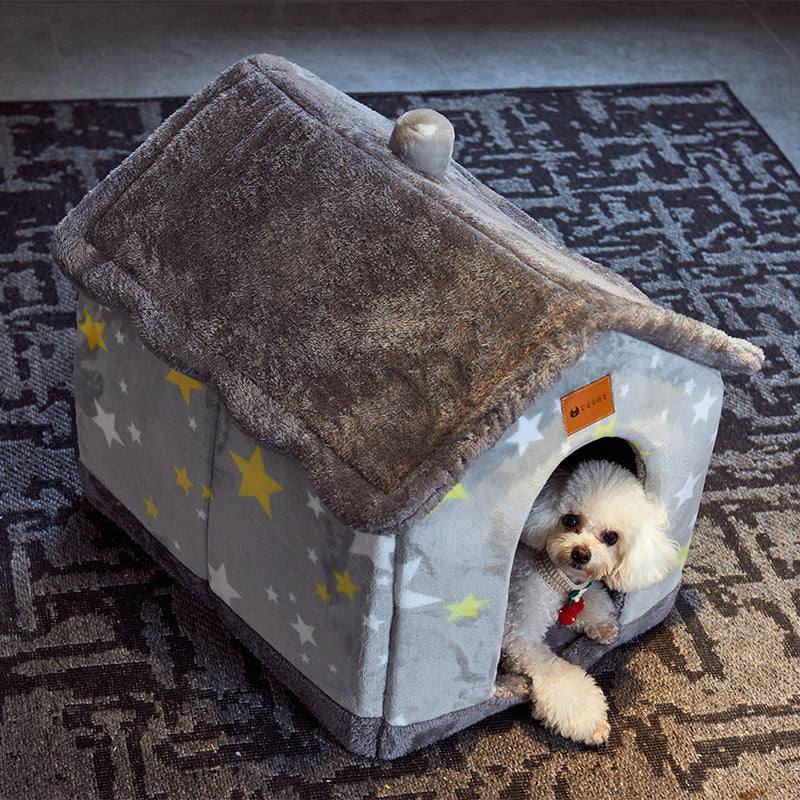 Foldable Pet House – Warm Dog & Cat Bed, Removable Nest, Enclosed Cave Sofa for Winter