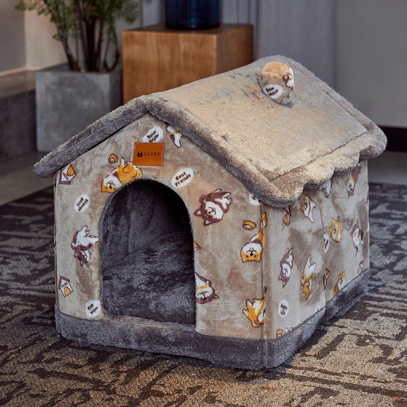 Foldable Pet House – Warm Dog & Cat Bed, Removable Nest, Enclosed Cave Sofa for Winter