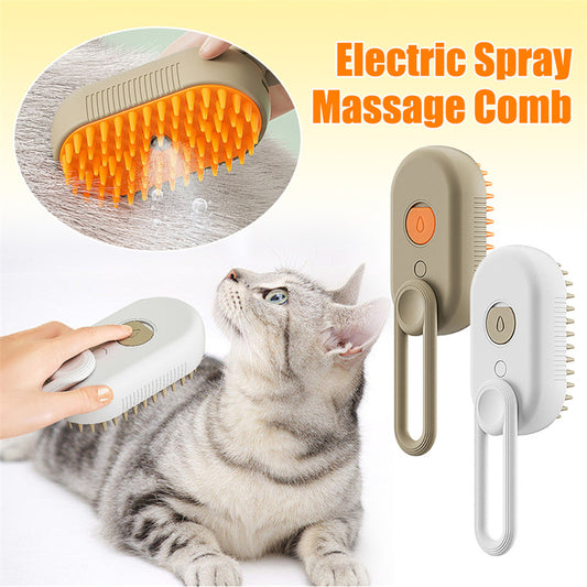 3-in-1 Steam Pet Grooming Brush – Electric Spray Cat & Dog Hair Remover & Massaging Deshedding Comb – Self-Cleaning Pet Grooming Tool