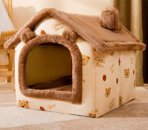 Foldable Pet House – Warm Dog & Cat Bed, Removable Nest, Enclosed Cave Sofa for Winter
