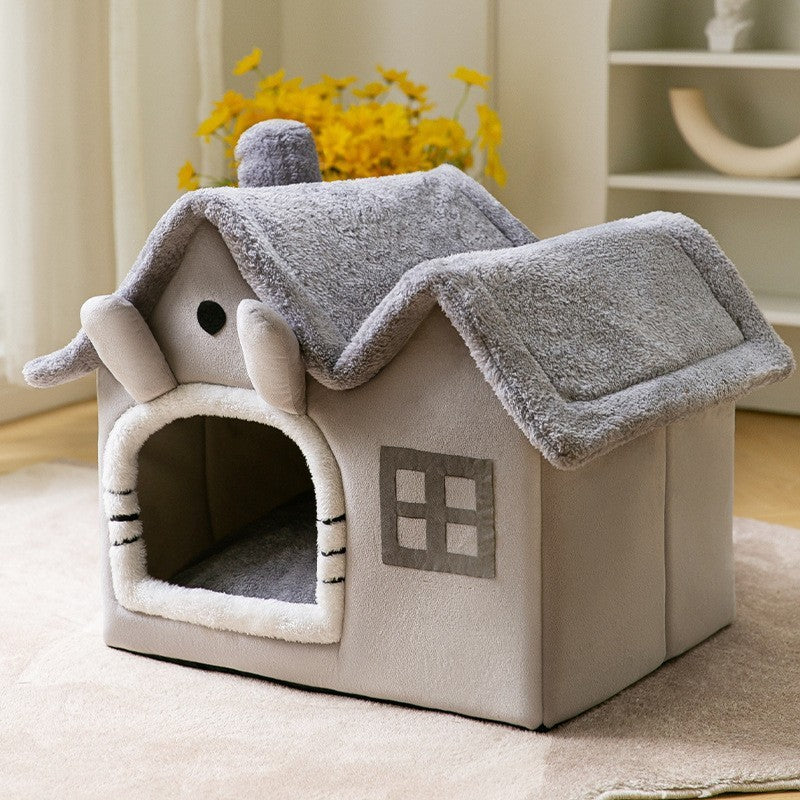 Foldable Pet House – Warm Dog & Cat Bed, Removable Nest, Enclosed Cave Sofa for Winter