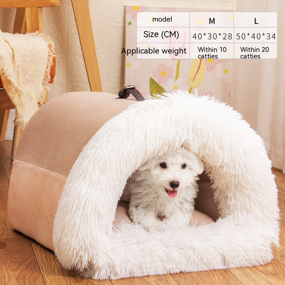 Portable Pet Nest – Warm Autumn & Winter Dog and Cat Bed, Moisture-Proof Long Fur Cat Nest