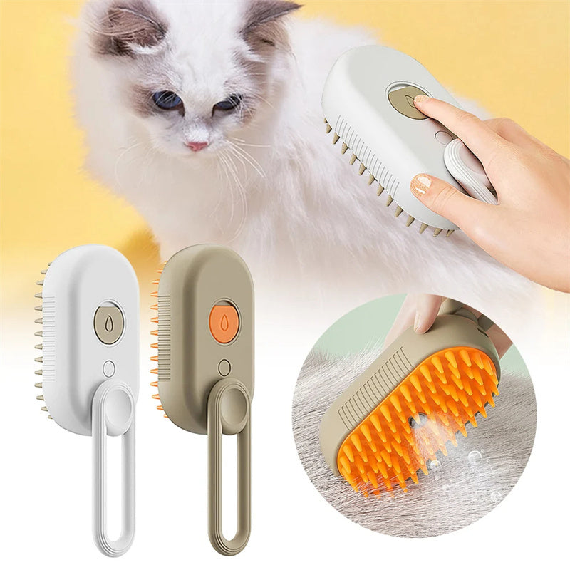 3-in-1 Steam Pet Grooming Brush – Electric Spray Cat & Dog Hair Remover & Massaging Deshedding Comb – Self-Cleaning Pet Grooming Tool