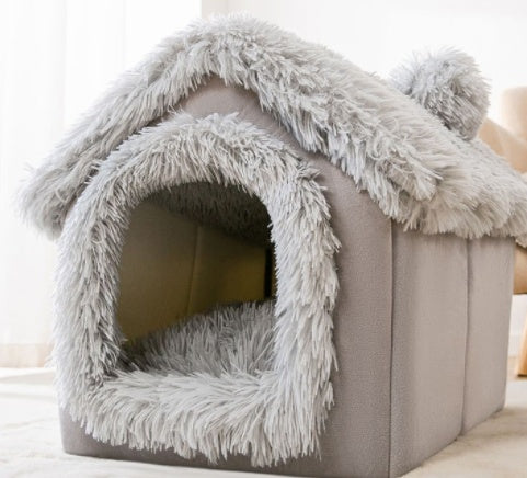Foldable Pet House – Warm Dog & Cat Bed, Removable Nest, Enclosed Cave Sofa for Winter