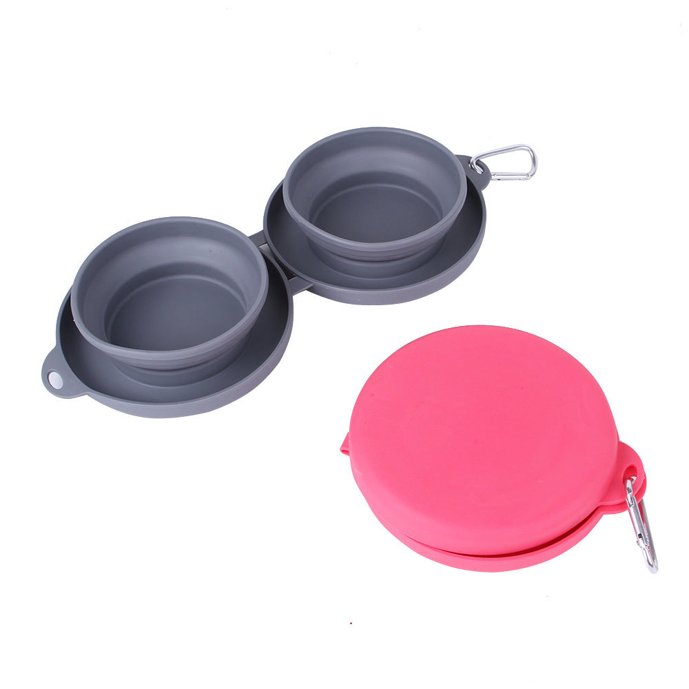 Collapsible Silicone Double Pet Bowl – Foldable Food & Water Feeder for Dogs & Cats | Portable, Non-Slip Travel Bowl
