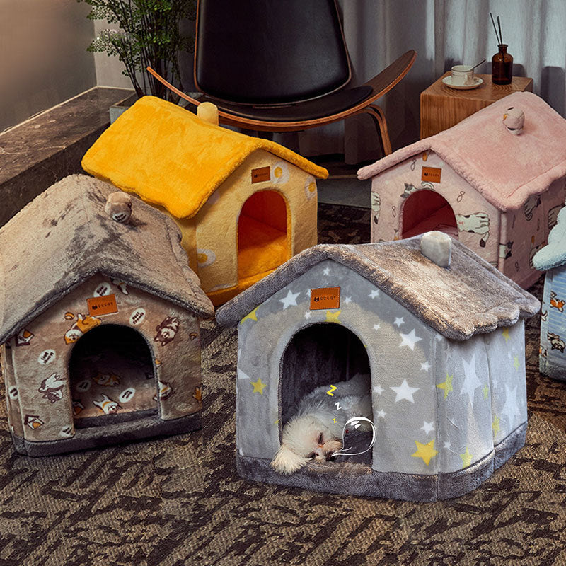 Foldable Pet House – Warm Dog & Cat Bed, Removable Nest, Enclosed Cave Sofa for Winter