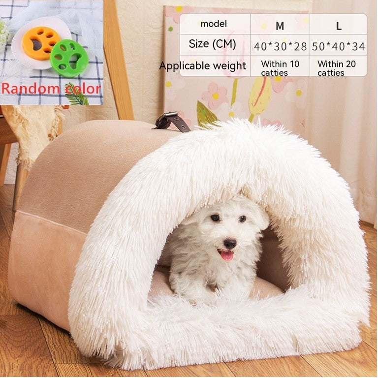 Portable Pet Nest – Warm Autumn & Winter Dog and Cat Bed, Moisture-Proof Long Fur Cat Nest