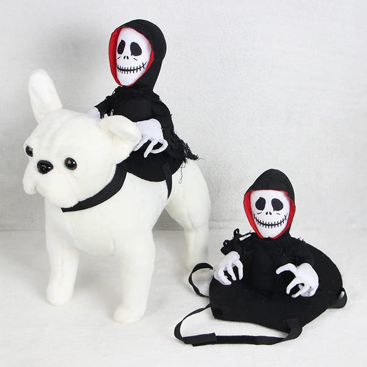 Funny Halloween Pet Rider Costume – Skeleton Hoodie Character Riding Dog Outfit
