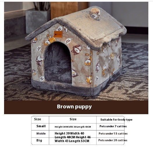 Foldable Pet House – Warm Dog & Cat Bed, Removable Nest, Enclosed Cave Sofa for Winter