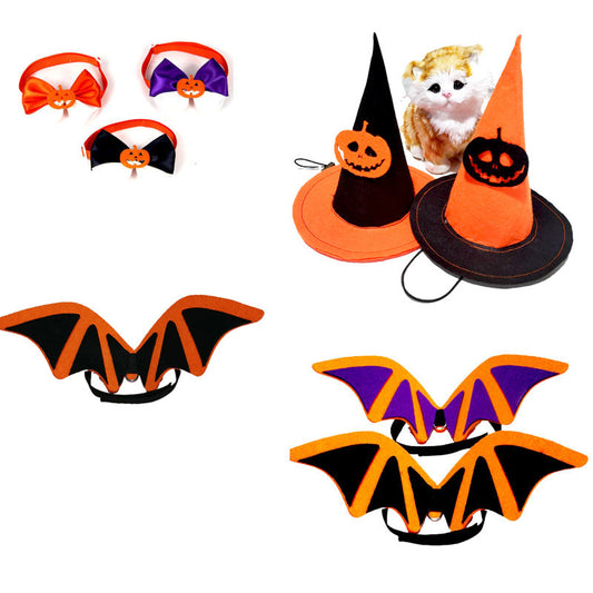 Halloween Pet Costume Set – Bat Wings, Bow Tie & Hat for Dogs & Cats