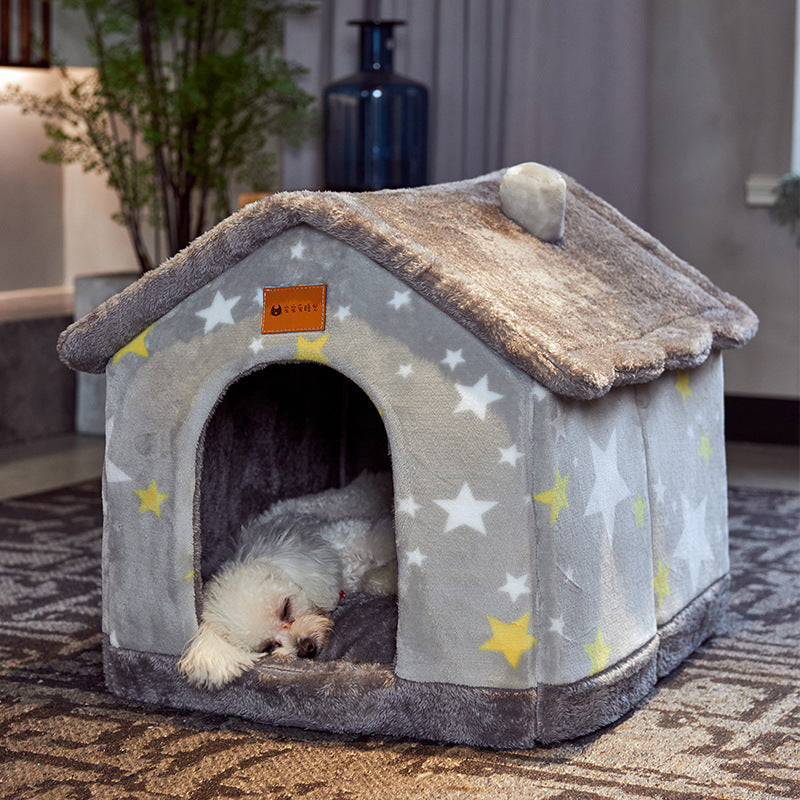 Foldable Pet House – Warm Dog & Cat Bed, Removable Nest, Enclosed Cave Sofa for Winter