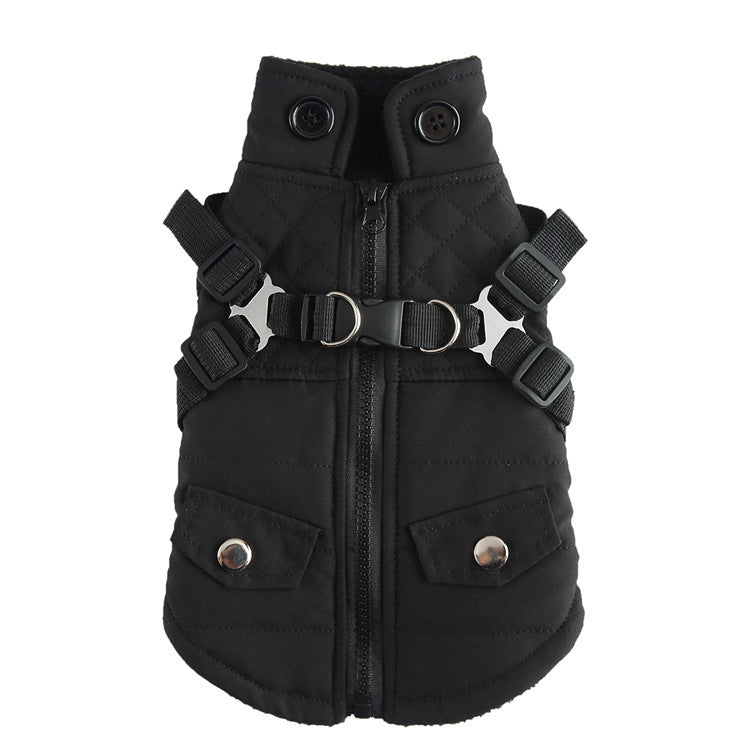 Zippered Cotton Winter Jacket for Dogs & Cats – Soft, Warm Pet Coat with Harness Compatibility
