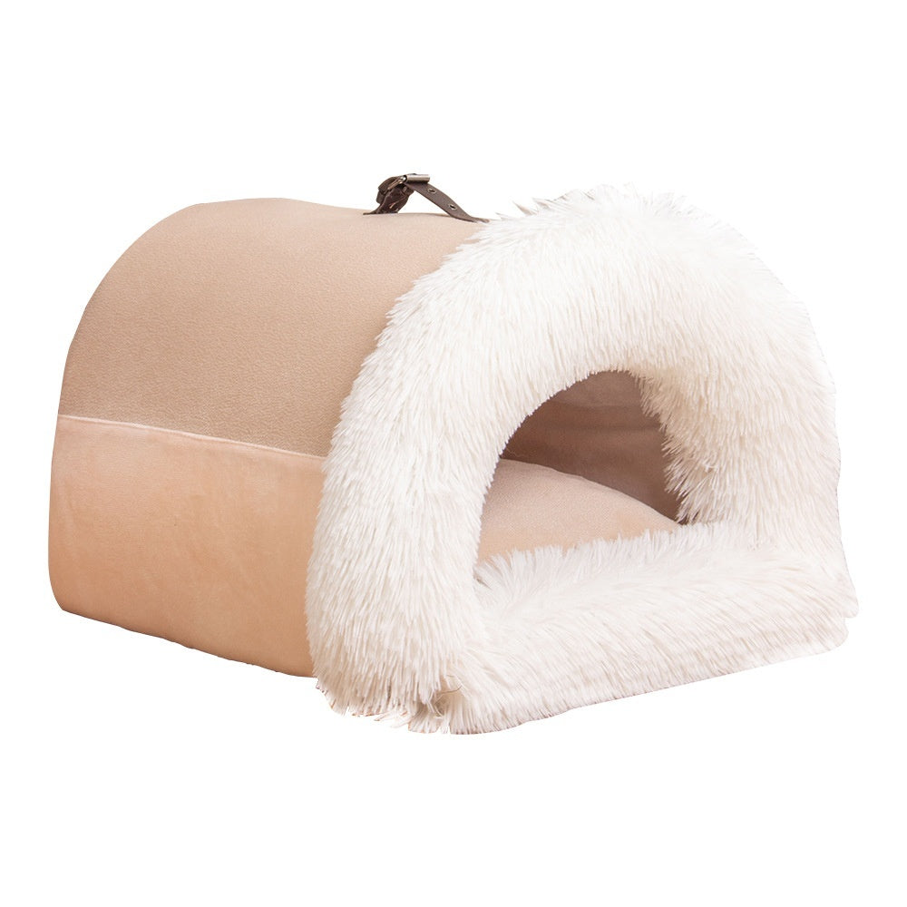 Portable Pet Nest – Warm Autumn & Winter Dog and Cat Bed, Moisture-Proof Long Fur Cat Nest