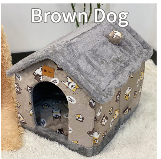 Foldable Pet House – Warm Dog & Cat Bed, Removable Nest, Enclosed Cave Sofa for Winter