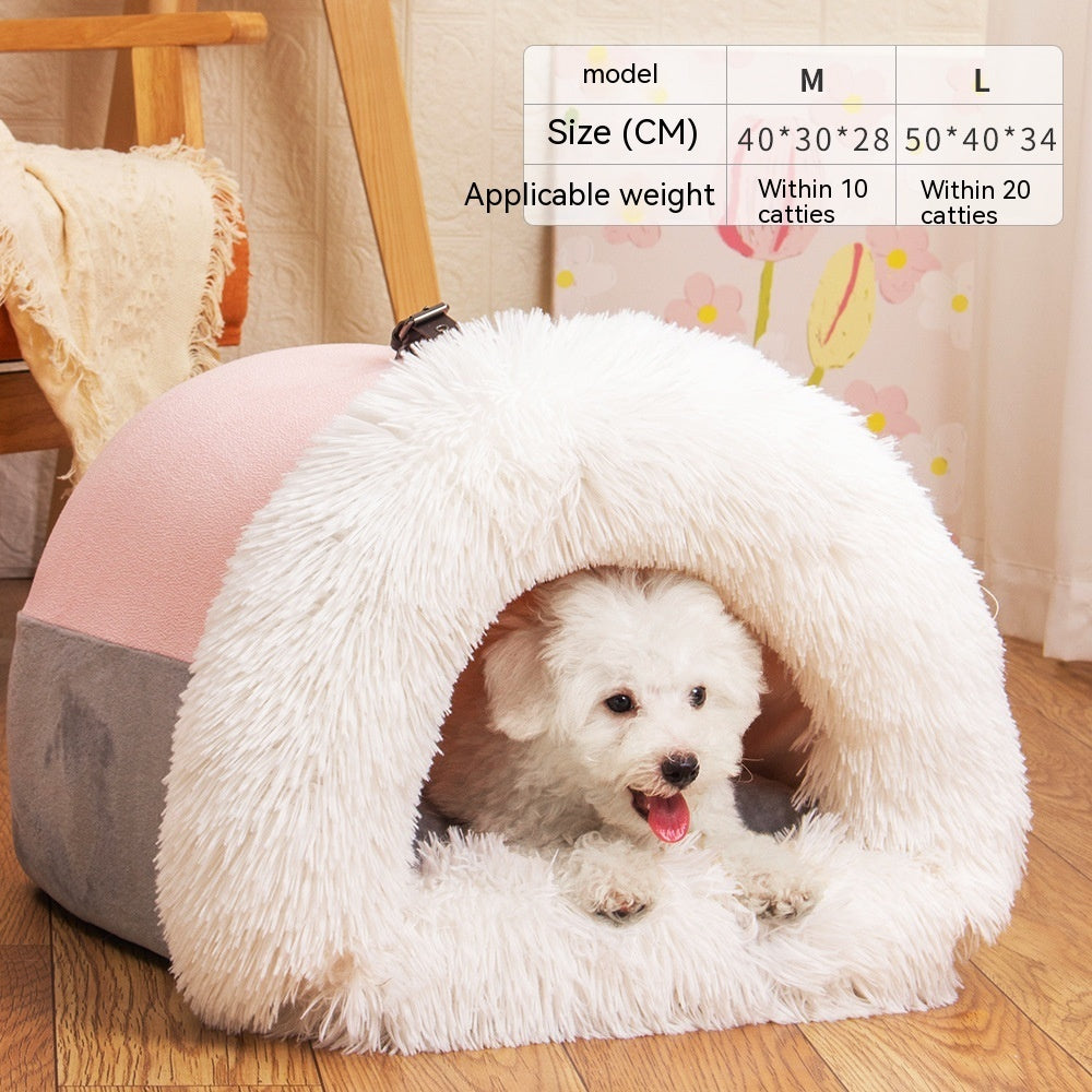 Portable Pet Nest – Warm Autumn & Winter Dog and Cat Bed, Moisture-Proof Long Fur Cat Nest