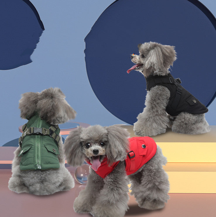 Zippered Cotton Winter Jacket for Dogs & Cats – Soft, Warm Pet Coat with Harness Compatibility