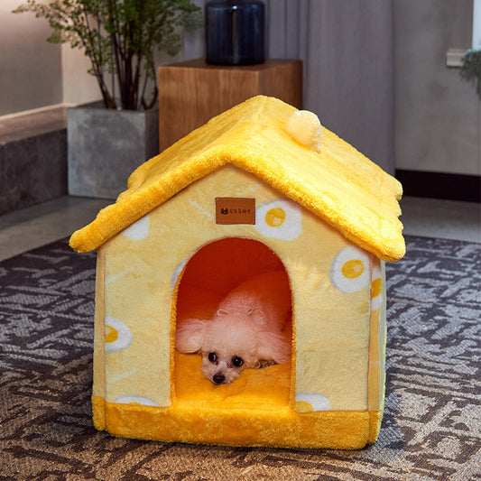 Foldable Pet House – Warm Dog & Cat Bed, Removable Nest, Enclosed Cave Sofa for Winter