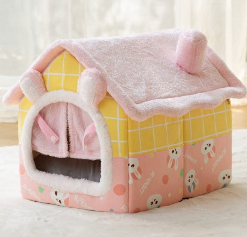 Foldable Pet House – Warm Dog & Cat Bed, Removable Nest, Enclosed Cave Sofa for Winter