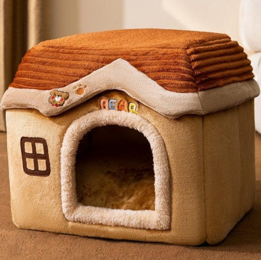 Foldable Pet House – Warm Dog & Cat Bed, Removable Nest, Enclosed Cave Sofa for Winter