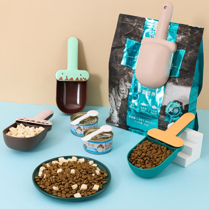 Pet Food Scoop with Built-in Can Opener & Spoon – Dog & Cat Shovel Feed Tool for Canned Wet Food