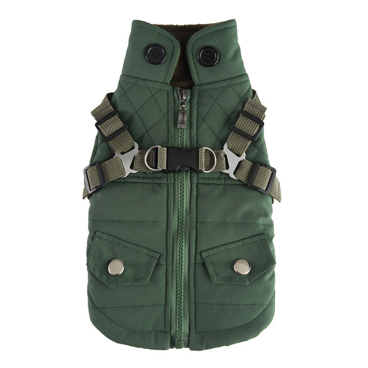 Zippered Cotton Winter Jacket for Dogs & Cats – Soft, Warm Pet Coat with Harness Compatibility
