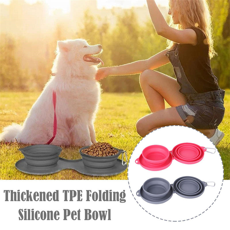 Collapsible Silicone Double Pet Bowl – Foldable Food & Water Feeder for Dogs & Cats | Portable, Non-Slip Travel Bowl