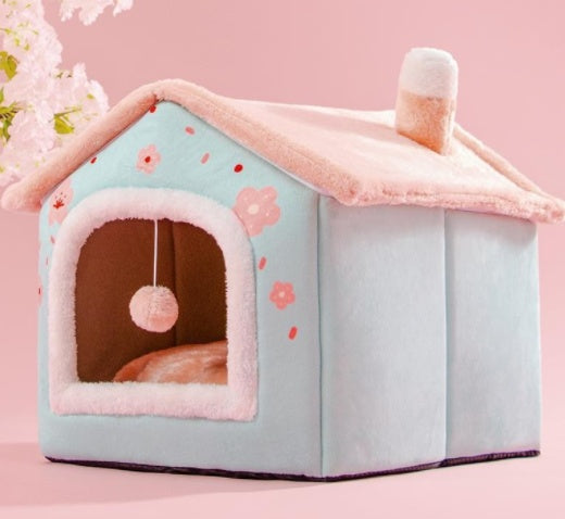 Foldable Pet House – Warm Dog & Cat Bed, Removable Nest, Enclosed Cave Sofa for Winter